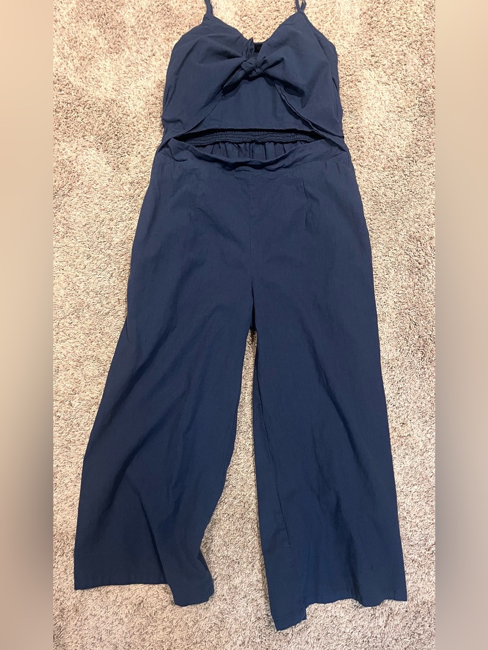 Women’s Navy Wide-Leg Jumpsuit peek a boo midriff